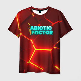 Мужская футболка 3D с принтом Abiotic Factor логотип на красном неоновом фоне в Петрозаводске, 100% полиэфир | прямой крой, круглый вырез горловины, длина до линии бедер | Тематика изображения на принте: 