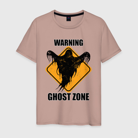 Мужская футболка хлопок с принтом Предупреждающий знак ghost zone в Курске, 100% хлопок | прямой крой, круглый вырез горловины, длина до линии бедер, слегка спущенное плечо. | Тематика изображения на принте: 