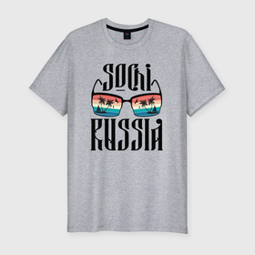 Мужская футболка хлопок Slim с принтом Сочи курорт России в Петрозаводске, 92% хлопок, 8% лайкра | приталенный силуэт, круглый вырез ворота, длина до линии бедра, короткий рукав | 