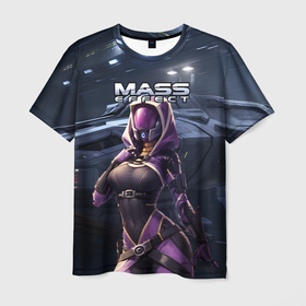 Мужская футболка 3D с принтом Mass Effect ТалиЗора и  космический корабль в Екатеринбурге, 100% полиэфир | прямой крой, круглый вырез горловины, длина до линии бедер | Тематика изображения на принте: 