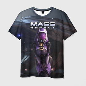 Мужская футболка 3D с принтом Mass   Effect ТалиЗора и космический корабль в Екатеринбурге, 100% полиэфир | прямой крой, круглый вырез горловины, длина до линии бедер | Тематика изображения на принте: 