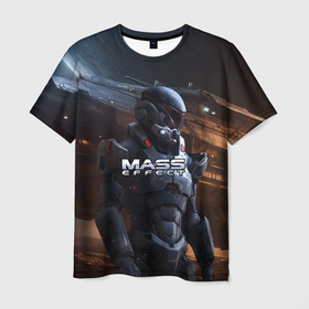Мужская футболка 3D с принтом Mass Effect  game space в Екатеринбурге, 100% полиэфир | прямой крой, круглый вырез горловины, длина до линии бедер | Тематика изображения на принте: 