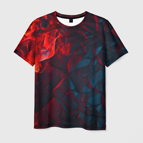 Мужская футболка 3D с принтом Темная абстракция с разломом   красных плит в Тюмени, 100% полиэфир | прямой крой, круглый вырез горловины, длина до линии бедер | 