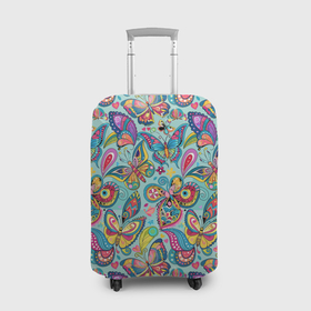 Чехол для чемодана 3D с принтом Бабочки  разноцветный яркий фон в Санкт-Петербурге, 86% полиэфир, 14% спандекс | двустороннее нанесение принта, прорези для ручек и колес | 