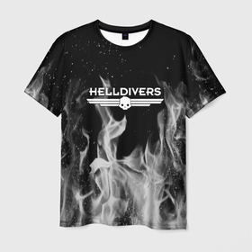 Мужская футболка 3D с принтом Helldivers серый дым в Екатеринбурге, 100% полиэфир | прямой крой, круглый вырез горловины, длина до линии бедер | Тематика изображения на принте: 