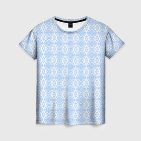 Женская футболка 3D с принтом Бело голубой кружевной узор в Кировске, 100% полиэфир ( синтетическое хлопкоподобное полотно) | прямой крой, круглый вырез горловины, длина до линии бедер | 