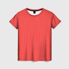 Женская футболка 3D с принтом Красно коралловый паттерн узоры в Екатеринбурге, 100% полиэфир ( синтетическое хлопкоподобное полотно) | прямой крой, круглый вырез горловины, длина до линии бедер | 