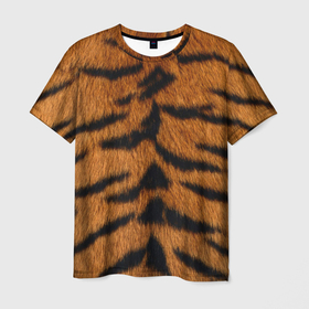 Мужская футболка 3D с принтом Шкура тигра настоящего , 100% полиэфир | прямой крой, круглый вырез горловины, длина до линии бедер | 
