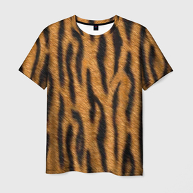 Мужская футболка 3D с принтом Тигровые полоски  текстура в Санкт-Петербурге, 100% полиэфир | прямой крой, круглый вырез горловины, длина до линии бедер | 