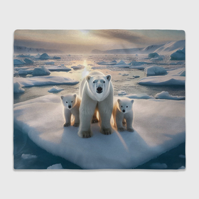 Плед 3D с принтом Polar bear with her cubs   ai art в Курске, 100% полиэстер | закругленные углы, все края обработаны. Ткань не мнется и не растягивается | 