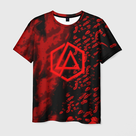 Мужская футболка 3D с принтом Linkin park red logo в Белгороде, 100% полиэфир | прямой крой, круглый вырез горловины, длина до линии бедер | Тематика изображения на принте: 