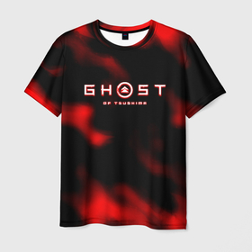 Мужская футболка 3D с принтом Ghost of Tsushima огненный стиль в Тюмени, 100% полиэфир | прямой крой, круглый вырез горловины, длина до линии бедер | 