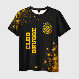 Мужская футболка 3D с принтом Club Brugge   gold gradient вертикально в Белгороде, 100% полиэфир | прямой крой, круглый вырез горловины, длина до линии бедер | 