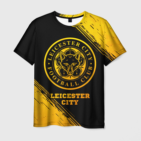 Мужская футболка 3D с принтом Leicester City   gold gradient в Тюмени, 100% полиэфир | прямой крой, круглый вырез горловины, длина до линии бедер | 