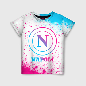 Детская футболка 3D с принтом Napoli neon gradient style в Новосибирске, 100% гипоаллергенный полиэфир | прямой крой, круглый вырез горловины, длина до линии бедер, чуть спущенное плечо, ткань немного тянется | Тематика изображения на принте: 