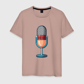 Мужская футболка хлопок с принтом Микрофон в Белгороде, 100% хлопок | прямой крой, круглый вырез горловины, длина до линии бедер, слегка спущенное плечо. | Тематика изображения на принте: 