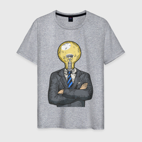 Мужская футболка хлопок с принтом Босс лампочка в Петрозаводске, 100% хлопок | прямой крой, круглый вырез горловины, длина до линии бедер, слегка спущенное плечо. | Тематика изображения на принте: 