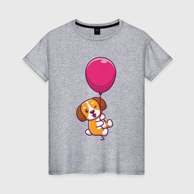 Женская футболка хлопок с принтом Собачка на шарике в Курске, 100% хлопок | прямой крой, круглый вырез горловины, длина до линии бедер, слегка спущенное плечо | 