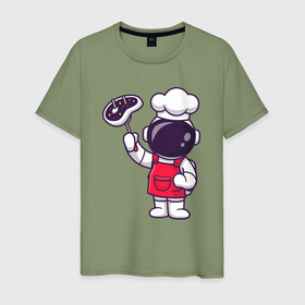 Мужская футболка хлопок с принтом Повар космонавт , 100% хлопок | прямой крой, круглый вырез горловины, длина до линии бедер, слегка спущенное плечо. | 