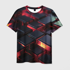 Мужская футболка 3D с принтом Темные плитки и свет , 100% полиэфир | прямой крой, круглый вырез горловины, длина до линии бедер | 