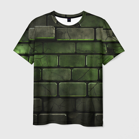 Мужская футболка 3D с принтом Зеленые неоновые кирпичи в Петрозаводске, 100% полиэфир | прямой крой, круглый вырез горловины, длина до линии бедер | 
