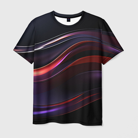 Мужская футболка 3D с принтом Темные волнистые абстрактные линии в Курске, 100% полиэфир | прямой крой, круглый вырез горловины, длина до линии бедер | 