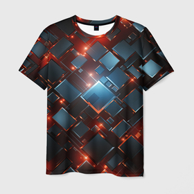 Мужская футболка 3D с принтом Абстрактные квадратики и свет в Екатеринбурге, 100% полиэфир | прямой крой, круглый вырез горловины, длина до линии бедер | 
