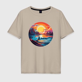 Мужская футболка хлопок Oversize с принтом Яркий закат на море в Белгороде, 100% хлопок | свободный крой, круглый ворот, “спинка” длиннее передней части | 