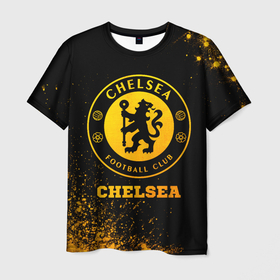 Мужская футболка 3D с принтом Chelsea   gold gradient в Белгороде, 100% полиэфир | прямой крой, круглый вырез горловины, длина до линии бедер | 