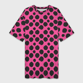 Платье-футболка 3D с принтом Гороховый тренд черный на розовом фоне в Санкт-Петербурге,  |  | 