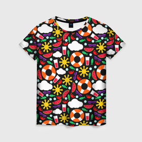 Женская футболка 3D с принтом Паттерн для летних каникул в Санкт-Петербурге, 100% полиэфир ( синтетическое хлопкоподобное полотно) | прямой крой, круглый вырез горловины, длина до линии бедер | 