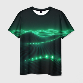 Мужская футболка 3D с принтом Круглый зеленый  мистический фон в Екатеринбурге, 100% полиэфир | прямой крой, круглый вырез горловины, длина до линии бедер | 