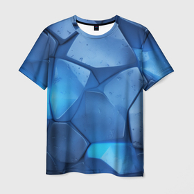 Мужская футболка 3D с принтом Синие ледяные плиты с разломом , 100% полиэфир | прямой крой, круглый вырез горловины, длина до линии бедер | Тематика изображения на принте: 