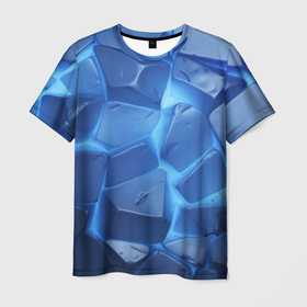 Мужская футболка 3D с принтом Синие  ледяные плиты с разломом , 100% полиэфир | прямой крой, круглый вырез горловины, длина до линии бедер | Тематика изображения на принте: 