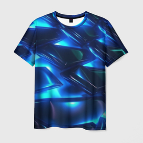 Мужская футболка 3D с принтом Синие абстрактные  неоновые плиты в Екатеринбурге, 100% полиэфир | прямой крой, круглый вырез горловины, длина до линии бедер | 