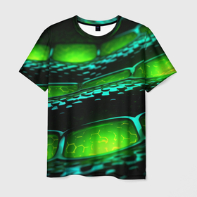 Мужская футболка 3D с принтом Зеленая змеиная абстрактная текстура в Курске, 100% полиэфир | прямой крой, круглый вырез горловины, длина до линии бедер | 