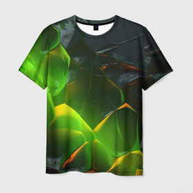 Мужская футболка 3D с принтом Зеленая абстрактная неоновая текстура в Екатеринбурге, 100% полиэфир | прямой крой, круглый вырез горловины, длина до линии бедер | 