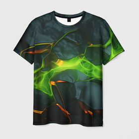 Мужская футболка 3D с принтом Неоновая яркая геометрическая абстракция со светом в Петрозаводске, 100% полиэфир | прямой крой, круглый вырез горловины, длина до линии бедер | 