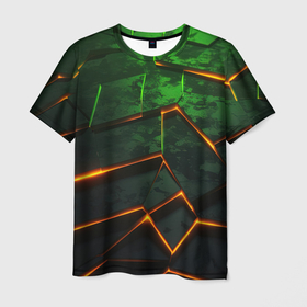 Мужская футболка 3D с принтом Неоновая яркая геометрическая абстракция со  светом в Кировске, 100% полиэфир | прямой крой, круглый вырез горловины, длина до линии бедер | 