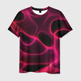 Мужская футболка 3D с принтом Неоновая яркая геометрическая   абстракция со светом в Кировске, 100% полиэфир | прямой крой, круглый вырез горловины, длина до линии бедер | 