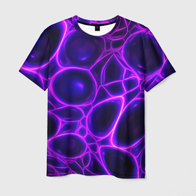 Мужская футболка 3D с принтом Фиолетовы неоновые соты в Петрозаводске, 100% полиэфир | прямой крой, круглый вырез горловины, длина до линии бедер | 
