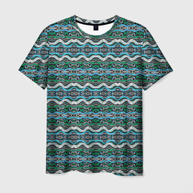 Мужская футболка 3D с принтом Голубые абстрактные волны в Екатеринбурге, 100% полиэфир | прямой крой, круглый вырез горловины, длина до линии бедер | 