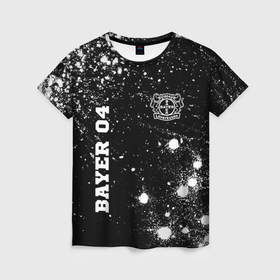 Женская футболка 3D с принтом Bayer 04 sport на темном фоне вертикально в Тюмени, 100% полиэфир ( синтетическое хлопкоподобное полотно) | прямой крой, круглый вырез горловины, длина до линии бедер | 