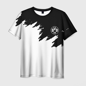 Мужская футболка 3D с принтом Borussia краски белые в Кировске, 100% полиэфир | прямой крой, круглый вырез горловины, длина до линии бедер | 