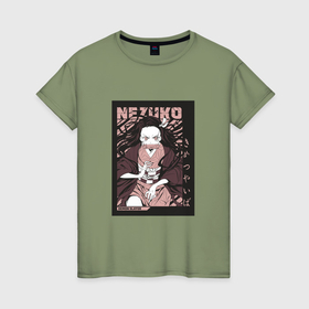 Женская футболка хлопок с принтом Demon slayer Nezuko pinck в Екатеринбурге, 100% хлопок | прямой крой, круглый вырез горловины, длина до линии бедер, слегка спущенное плечо | 