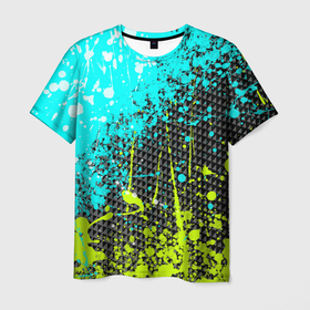 Мужская футболка 3D с принтом Брызги красок с геометрией в Петрозаводске, 100% полиэфир | прямой крой, круглый вырез горловины, длина до линии бедер | Тематика изображения на принте: 