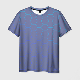 Мужская футболка 3D с принтом Шестигранники индиго , 100% полиэфир | прямой крой, круглый вырез горловины, длина до линии бедер | 