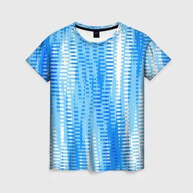 Женская футболка 3D с принтом Бело голубой полосатый в Петрозаводске, 100% полиэфир ( синтетическое хлопкоподобное полотно) | прямой крой, круглый вырез горловины, длина до линии бедер | 