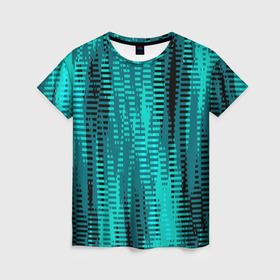 Женская футболка 3D с принтом Бирюзовый абстрактные полосы в Белгороде, 100% полиэфир ( синтетическое хлопкоподобное полотно) | прямой крой, круглый вырез горловины, длина до линии бедер | 