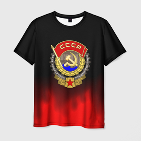 Мужская футболка 3D с принтом СССР патриотический значок с серпом в Екатеринбурге, 100% полиэфир | прямой крой, круглый вырез горловины, длина до линии бедер | 